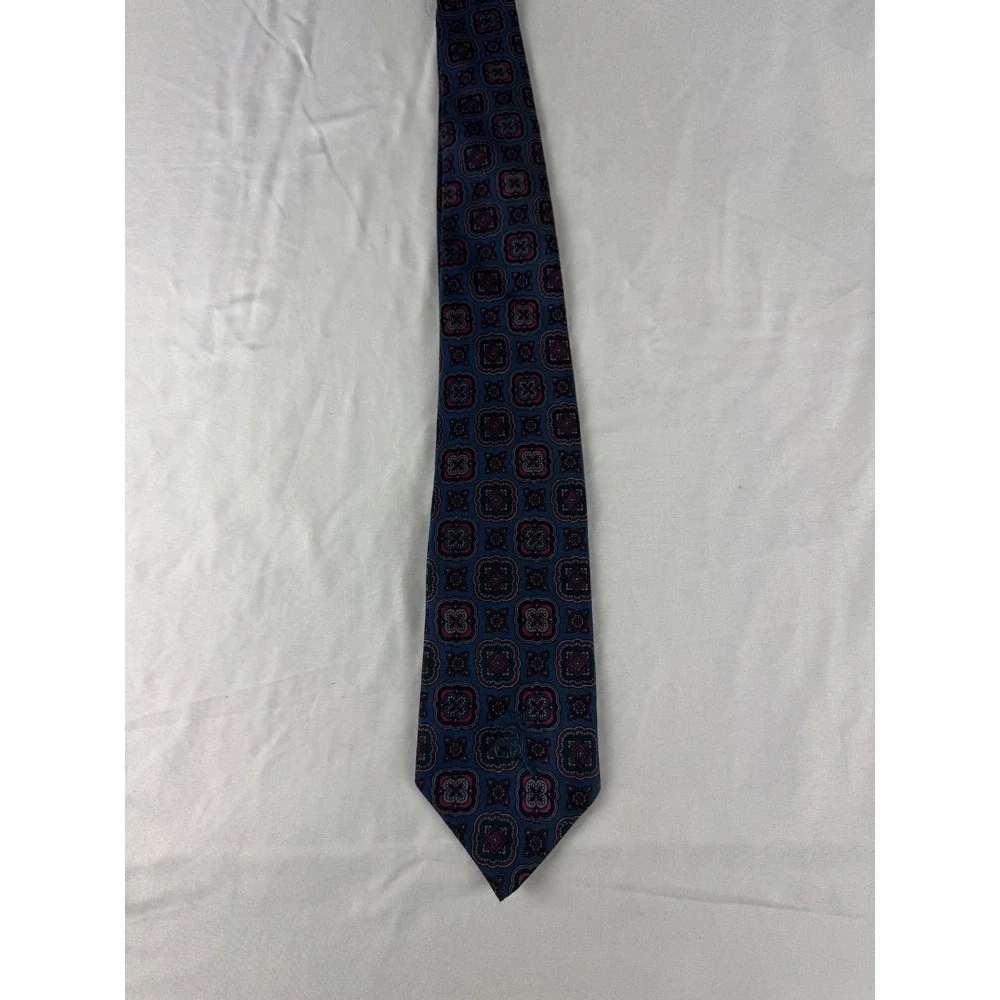 Countess Mara Silk Necktie Blue Geometric‎ Pattern Luxury Mens Formal